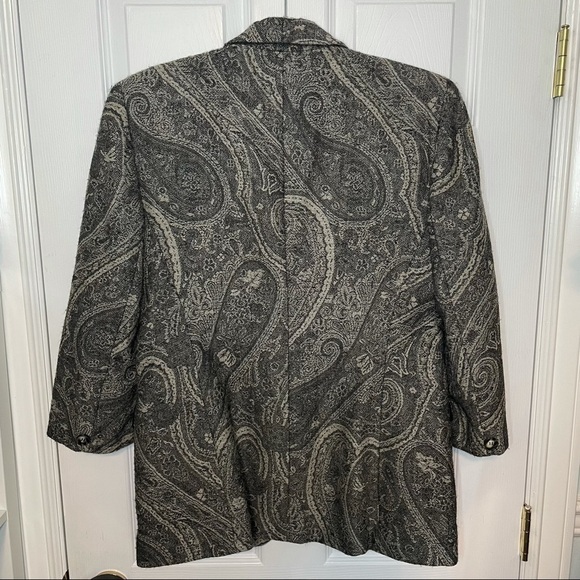 Vintage Paisley Wool Blend Grey Blazer Medium - Picture 4 of 5